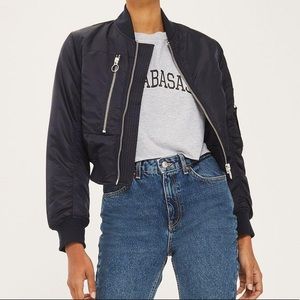 Topshop navy cropped bomber jacket
